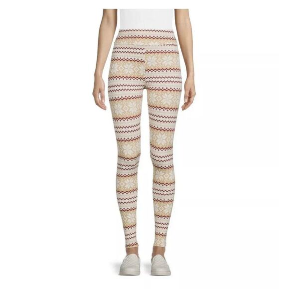 Time and Tru Womens Ivory FairIsle Leggings Size Large 12-14 New - Picture 2 of 5